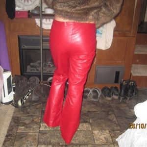 Yigal Azrouel red leather zip up bootcut pants